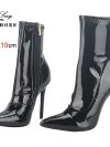 10CM Women Ankle Boots Side Zipper Thin Heels Short Boot Glossy Patent Leather High Heels Office Autumn Shoes For Woman Footwear