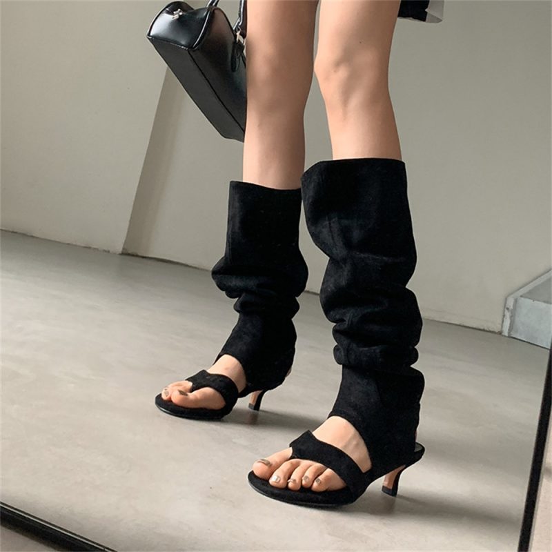 2024 Brand New Chic Flip Flops Summer Boots for Women Trendy Kitten Heels Wide Pleated Boot Tube Design Fashion Big Size Shoes - Image 3