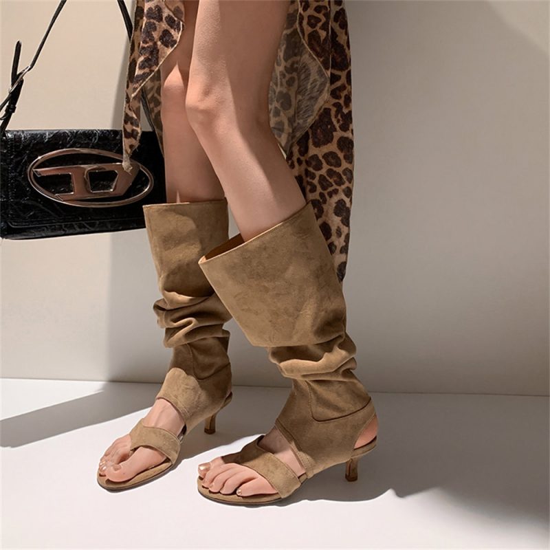 2024 Brand New Chic Flip Flops Summer Boots for Women Trendy Kitten Heels Wide Pleated Boot Tube Design Fashion Big Size Shoes - Image 4