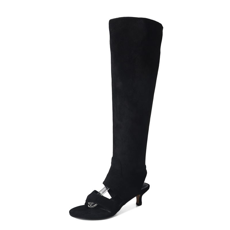 2024 Brand New Chic Flip Flops Summer Boots for Women Trendy Kitten Heels Wide Pleated Boot Tube Design Fashion Big Size Shoes - Image 9
