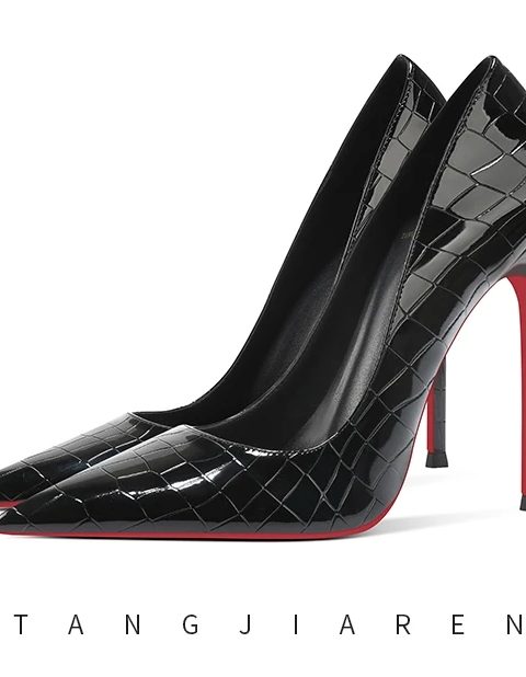 Summer new crocodile patterned high heels for women, slim heels, sexy, fashionable, versatile, professional single shoes