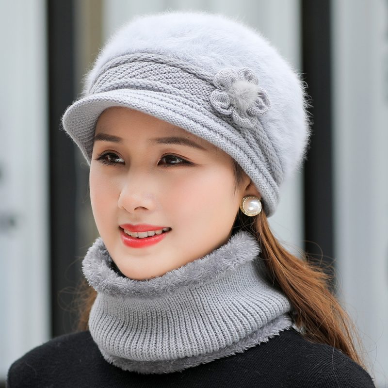 New Women Winter Hat Keep Warm Cap Add Fur Lined Hat & Scarf Warm Set Fashion Hat For Women Casual Faux Fur Flower Knitted Hat - Image 7