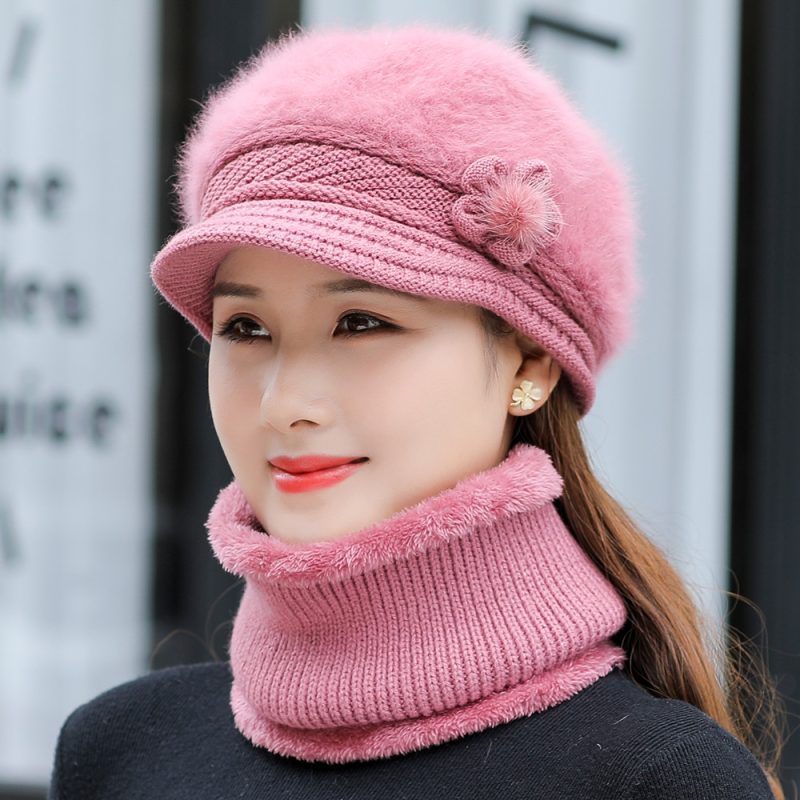 New Women Winter Hat Keep Warm Cap Add Fur Lined Hat & Scarf Warm Set Fashion Hat For Women Casual Faux Fur Flower Knitted Hat - Image 8