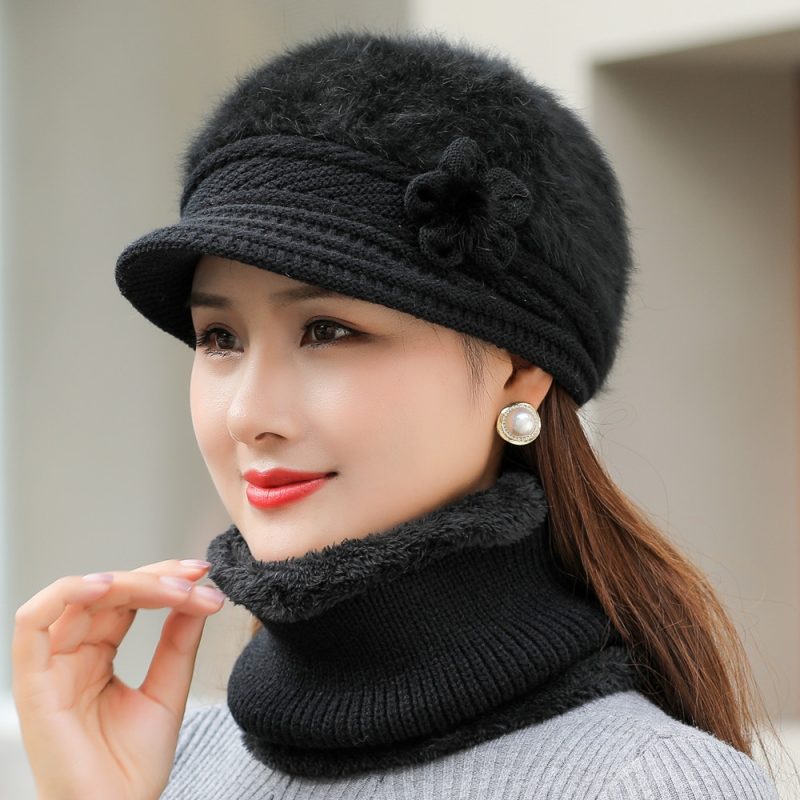 New Women Winter Hat Keep Warm Cap Add Fur Lined Hat & Scarf Warm Set Fashion Hat For Women Casual Faux Fur Flower Knitted Hat - Image 9