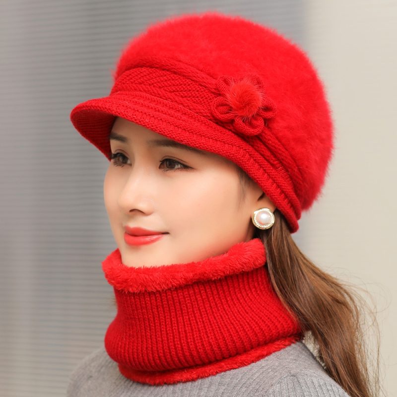 New Women Winter Hat Keep Warm Cap Add Fur Lined Hat & Scarf Warm Set Fashion Hat For Women Casual Faux Fur Flower Knitted Hat - Image 11