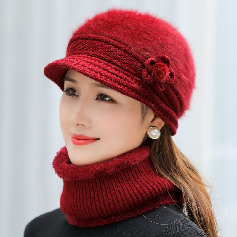 New Women Winter Hat Keep Warm Cap Add Fur Lined Hat & Scarf Warm Set Fashion Hat For Women Casual Faux Fur Flower Knitted Hat - Image 12