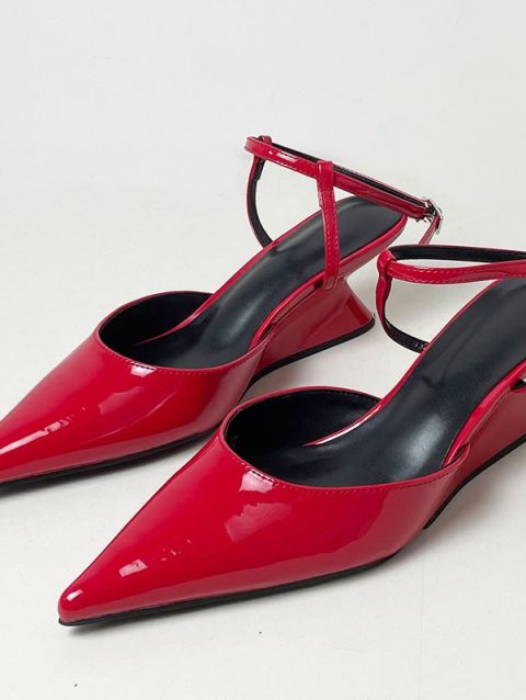 Pumps Designer Shallow Women Wedges Shoes Fashion Ankle Buckle Female Pointed Toe Footwear Ladies Wedges Shoes Heeled Sandals