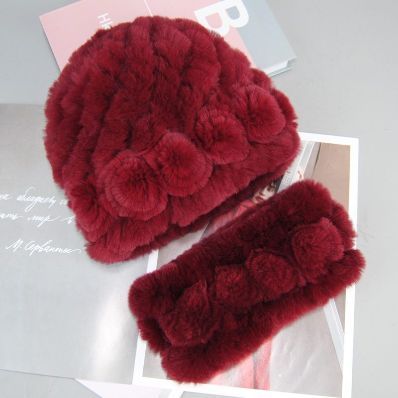 Fashion Lady Winter Natural Real Rex Rabbit Fur Hat Scarf High Quality Women Knit 100% Genuine Fur Hat Muffler Sets Girl Fur Cap - Image 12