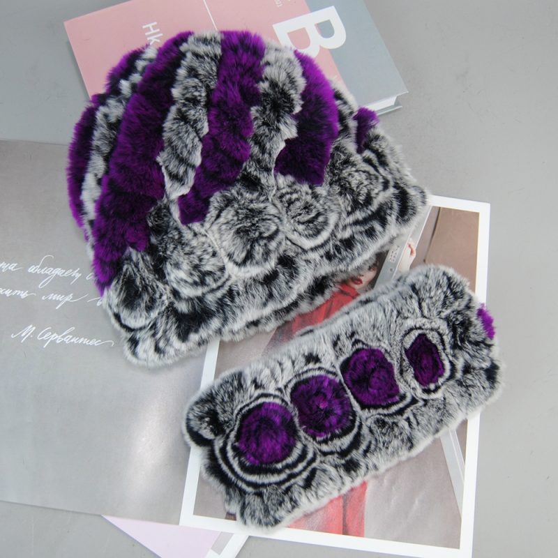 Fashion Lady Winter Natural Real Rex Rabbit Fur Hat Scarf High Quality Women Knit 100% Genuine Fur Hat Muffler Sets Girl Fur Cap - Image 14