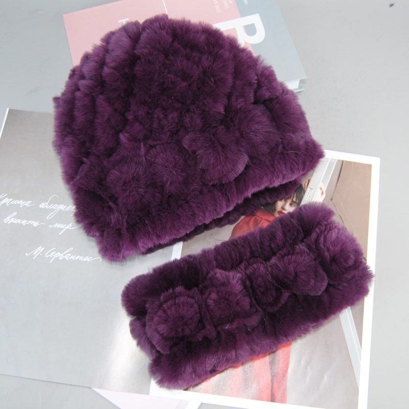 Fashion Lady Winter Natural Real Rex Rabbit Fur Hat Scarf High Quality Women Knit 100% Genuine Fur Hat Muffler Sets Girl Fur Cap - Image 17