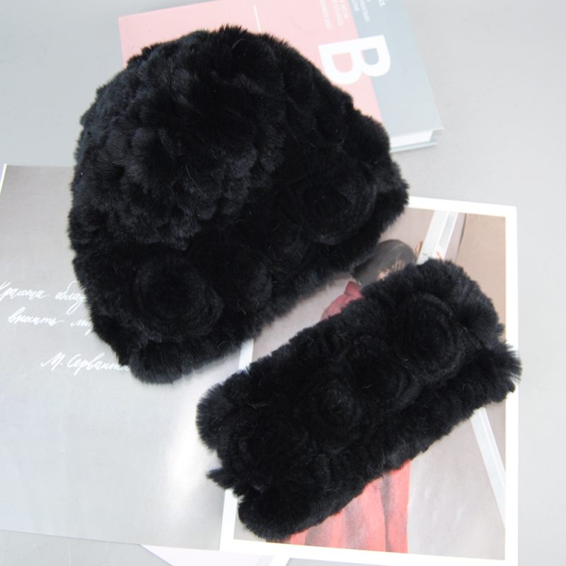 Fashion Lady Winter Natural Real Rex Rabbit Fur Hat Scarf High Quality Women Knit 100% Genuine Fur Hat Muffler Sets Girl Fur Cap - Image 18