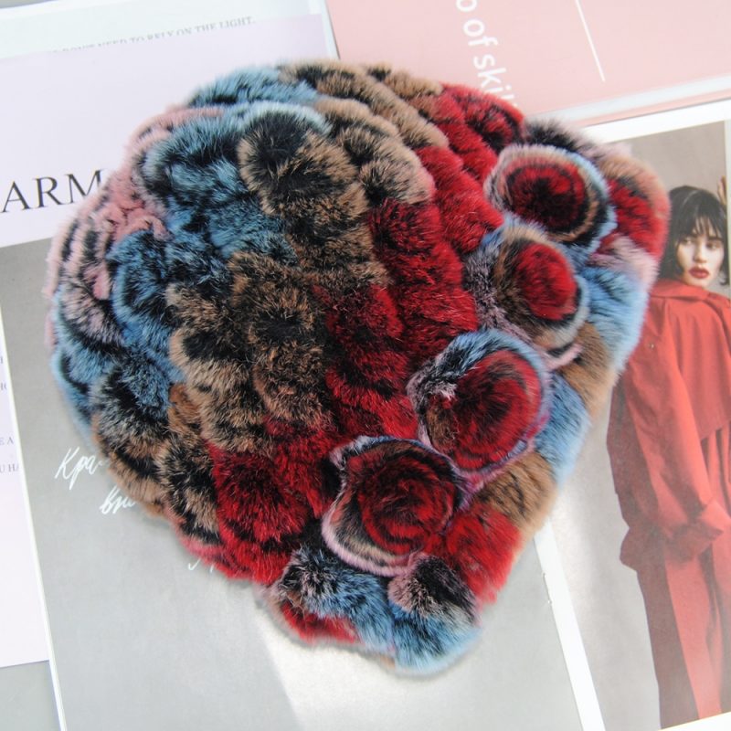 Fashion Lady Winter Natural Real Rex Rabbit Fur Hat Scarf High Quality Women Knit 100% Genuine Fur Hat Muffler Sets Girl Fur Cap - Image 19