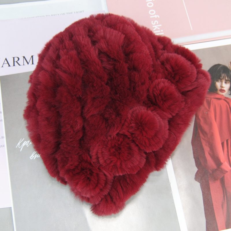 Fashion Lady Winter Natural Real Rex Rabbit Fur Hat Scarf High Quality Women Knit 100% Genuine Fur Hat Muffler Sets Girl Fur Cap - Image 21