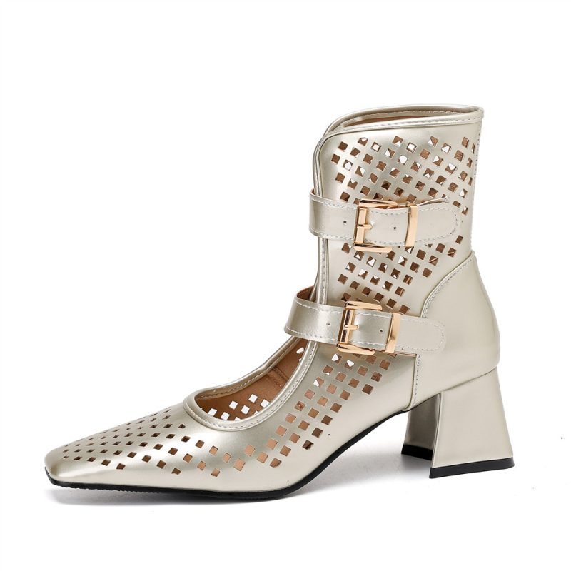 Summer Sexy Brand Gold Silver Gladiator Sandals Platform Summer Mesh Grid Buckle Thick Heels Ankle Boots Roman Sandals For Woman - Image 7
