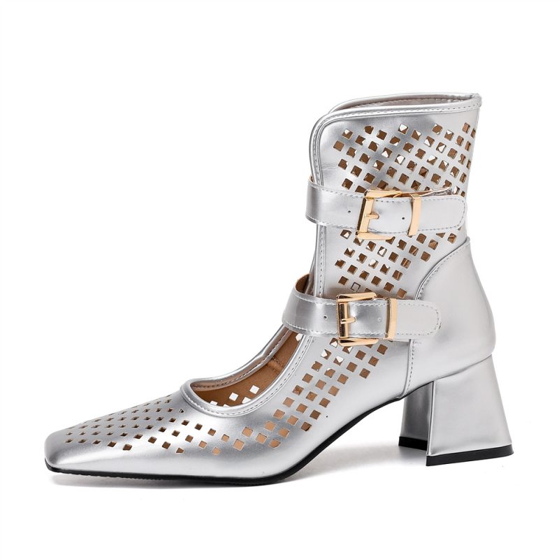 Summer Sexy Brand Gold Silver Gladiator Sandals Platform Summer Mesh Grid Buckle Thick Heels Ankle Boots Roman Sandals For Woman - Image 8