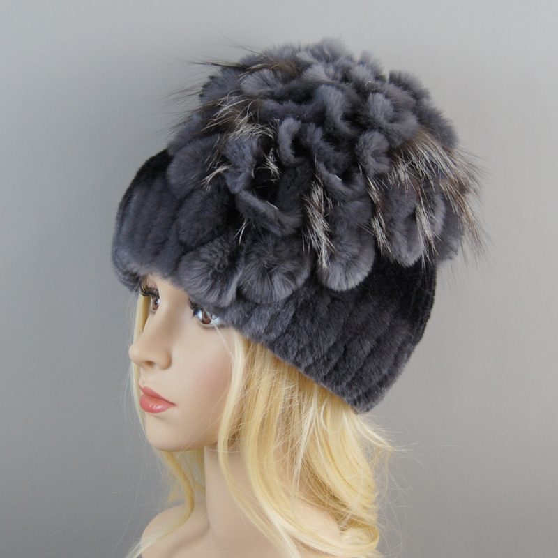 New Luxury Women Fur Hat For Winter Handmade Natural Rex Rabbit Fox Fur Cap Russian Female Fur Headgear Brand Warm Beanies Cap - Image 4