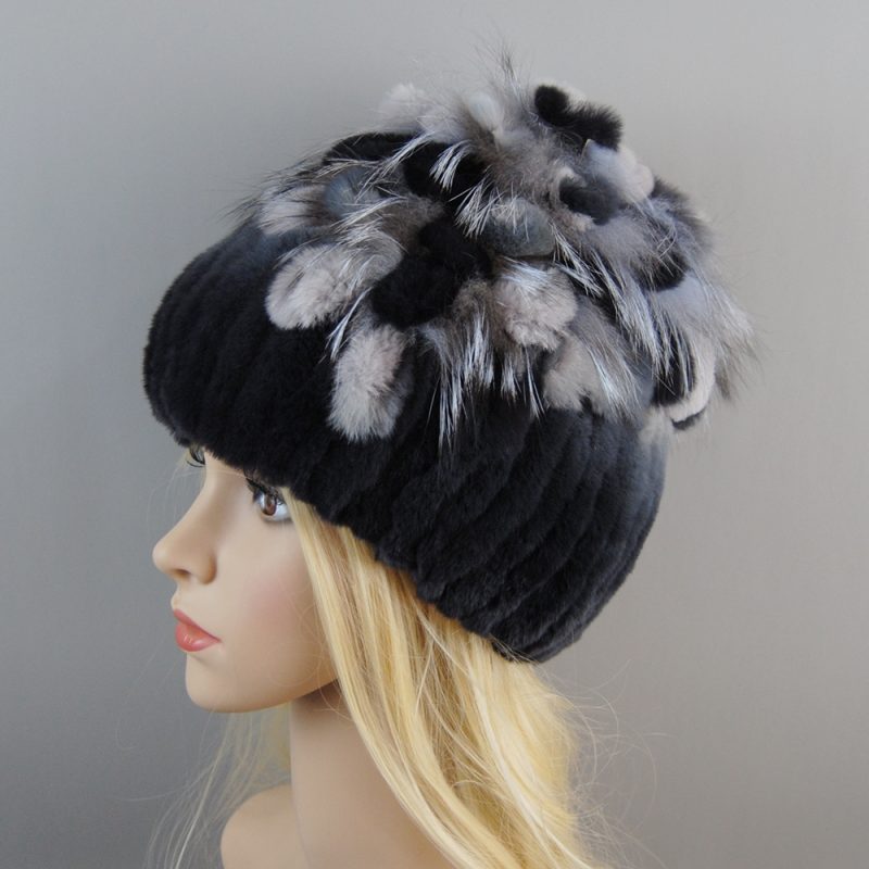 New Luxury Women Fur Hat For Winter Handmade Natural Rex Rabbit Fox Fur Cap Russian Female Fur Headgear Brand Warm Beanies Cap - Image 5