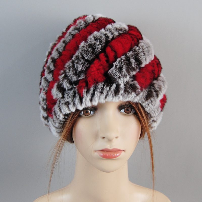 New Luxury Women Fur Hat For Winter Handmade Natural Rex Rabbit Fox Fur Cap Russian Female Fur Headgear Brand Warm Beanies Cap - Image 7