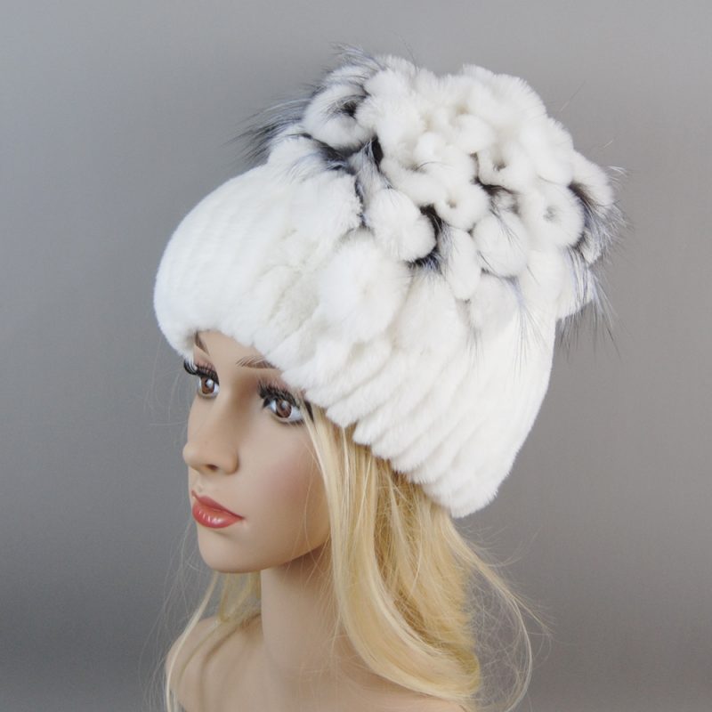 New Luxury Women Fur Hat For Winter Handmade Natural Rex Rabbit Fox Fur Cap Russian Female Fur Headgear Brand Warm Beanies Cap - Image 8