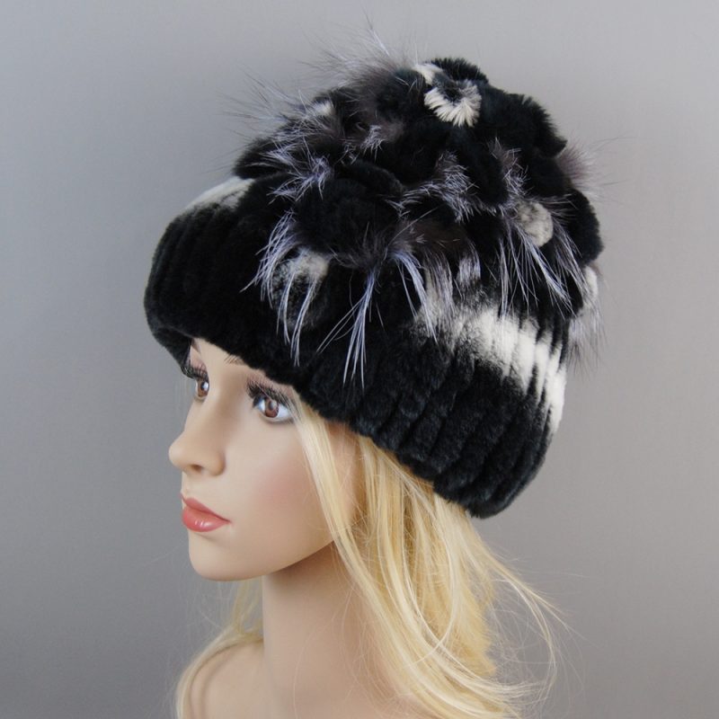 New Luxury Women Fur Hat For Winter Handmade Natural Rex Rabbit Fox Fur Cap Russian Female Fur Headgear Brand Warm Beanies Cap - Image 9