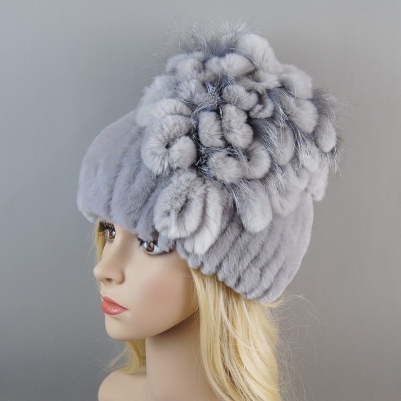 New Luxury Women Fur Hat For Winter Handmade Natural Rex Rabbit Fox Fur Cap Russian Female Fur Headgear Brand Warm Beanies Cap - Image 15