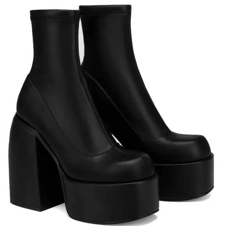 Women New Fashion Short Boots Women Sexy Leather Boot Square toe casual Zipper high heels Casual thick soled women shoes Zapatos - Image 7