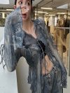 Imitation Denim Lace Up Printed Shirt Women's Summer Hollow Out Shirt Female Sexy Casual Thin Tops