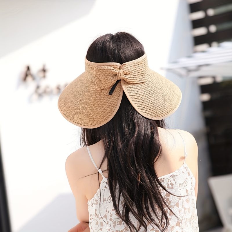 Women Summer Visors Hat Hat - Stylish and UV-Resistant for Outdoor HikingFoldable Sun Cap Wide Large Brim Beach Straw Hats Chape - Image 3