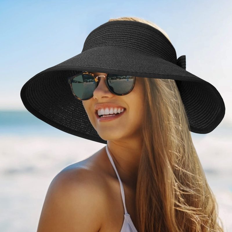 Women Summer Visors Hat Hat - Stylish and UV-Resistant for Outdoor HikingFoldable Sun Cap Wide Large Brim Beach Straw Hats Chape - Image 6