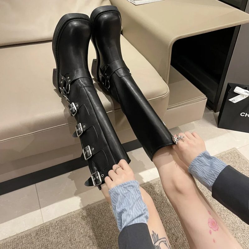 Woman Boots Knee High Platform Elegant Low Heel Trend Punk Gothic New Rock Leather Fashion Women's Shoes Motorcycle Footwear - Image 2