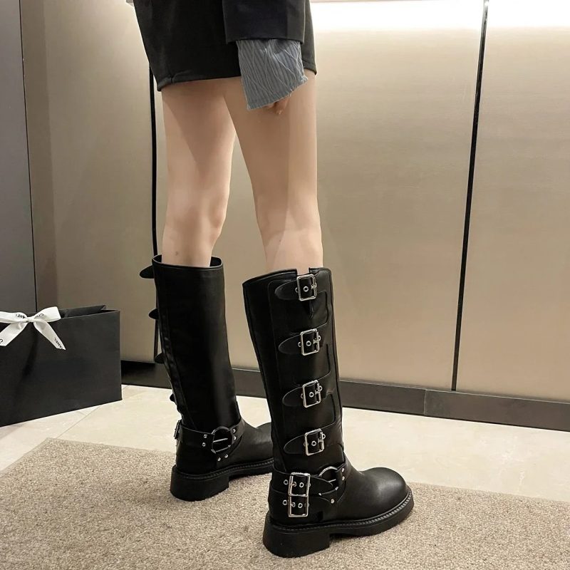 Woman Boots Knee High Platform Elegant Low Heel Trend Punk Gothic New Rock Leather Fashion Women's Shoes Motorcycle Footwear - Image 3