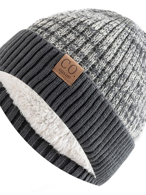New Unisex Two-Tone Winter Hats Add Fur Lined Men And Women Fashion Warm Beanie Cap Casual Winter Knitted Hats