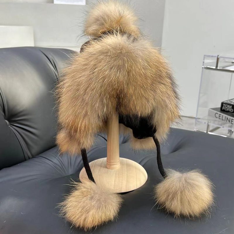 Real Fox Fur Hat Women Winter Snow Cap With Fur Ball Outdoor Skiing Hat Luxury Natural Fur Knitted Caps With Ear Protection - Image 6