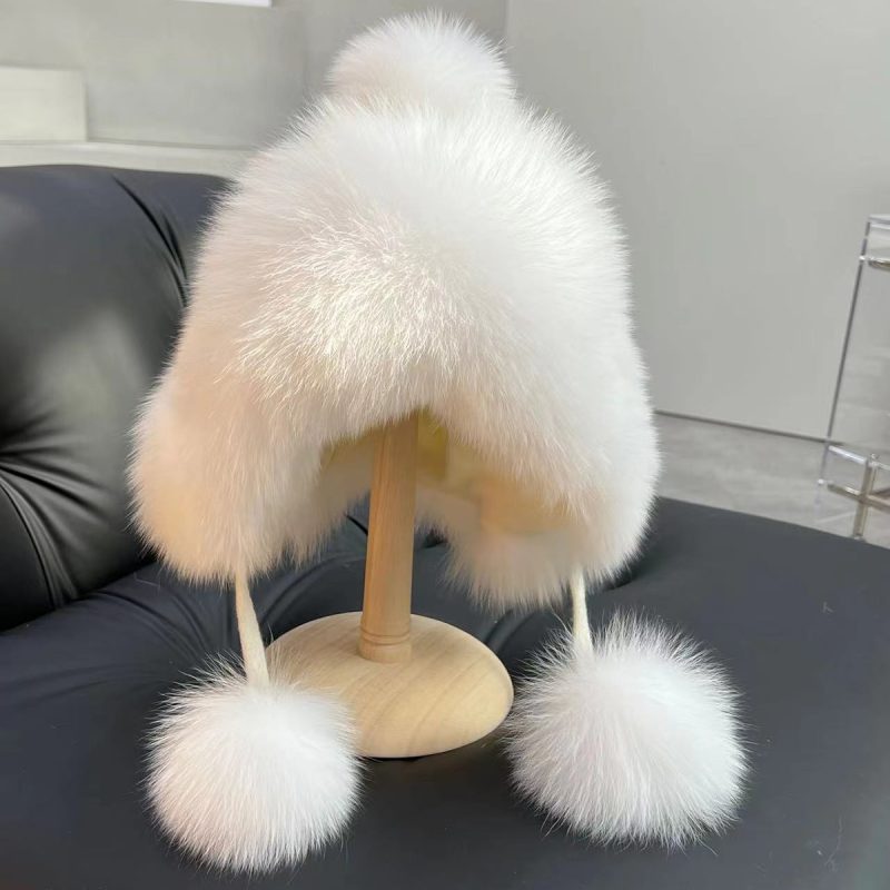 Real Fox Fur Hat Women Winter Snow Cap With Fur Ball Outdoor Skiing Hat Luxury Natural Fur Knitted Caps With Ear Protection - Image 7