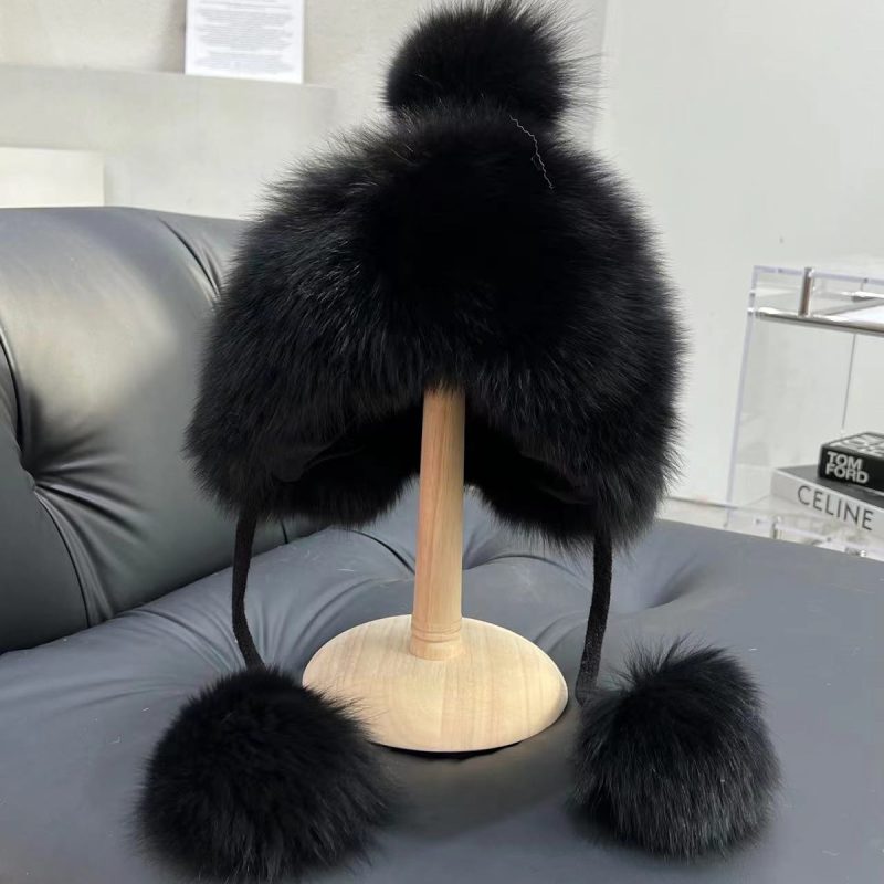 Real Fox Fur Hat Women Winter Snow Cap With Fur Ball Outdoor Skiing Hat Luxury Natural Fur Knitted Caps With Ear Protection - Image 8