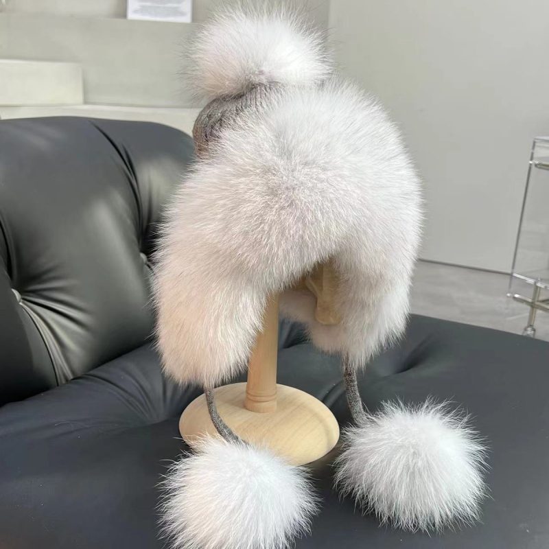 Real Fox Fur Hat Women Winter Snow Cap With Fur Ball Outdoor Skiing Hat Luxury Natural Fur Knitted Caps With Ear Protection - Image 10
