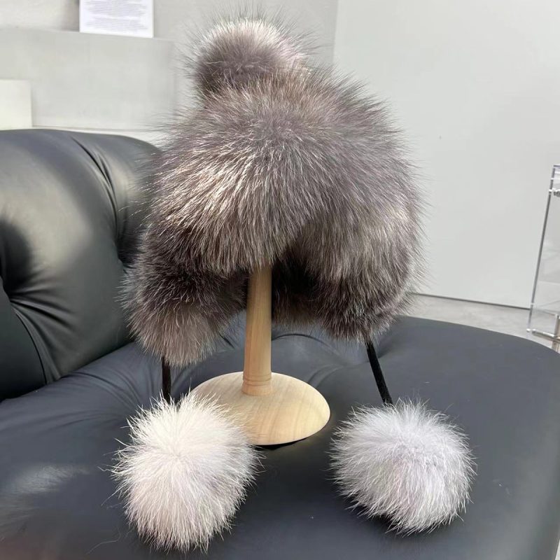 Real Fox Fur Hat Women Winter Snow Cap With Fur Ball Outdoor Skiing Hat Luxury Natural Fur Knitted Caps With Ear Protection - Image 12