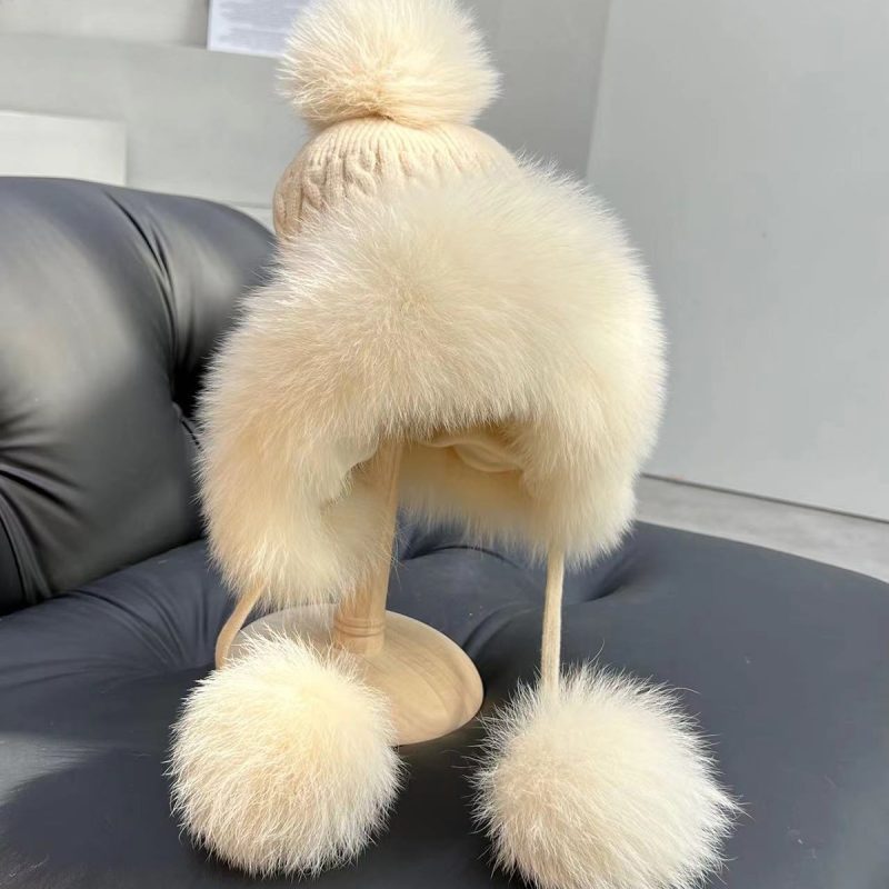 Real Fox Fur Hat Women Winter Snow Cap With Fur Ball Outdoor Skiing Hat Luxury Natural Fur Knitted Caps With Ear Protection - Image 13