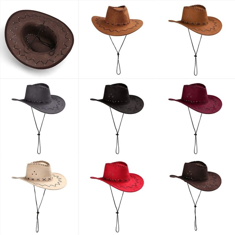 Women Men Cowboy Hat Western Suede Cowgirl Hats Fashion West Fancy Dress Party Headwear Unisex Cap - Image 4