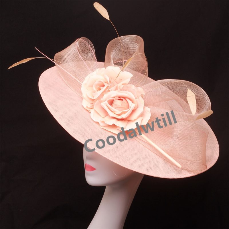 Big Flower Church Fascinator Hat Women Wedding Flower Headpiece Ladies Church Party Chapeau Cap Feather Fascinator Derby Hats