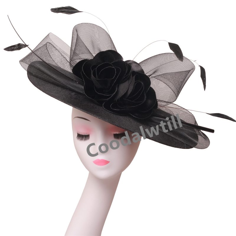 Big Flower Church Fascinator Hat Women Wedding Flower Headpiece Ladies Church Party Chapeau Cap Feather Fascinator Derby Hats - Image 4