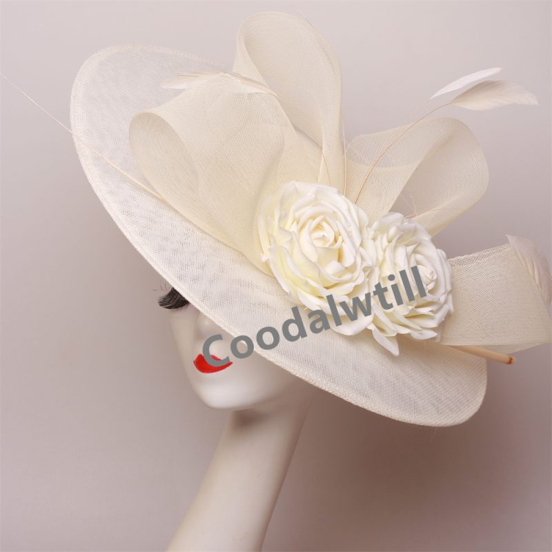 Big Flower Church Fascinator Hat Women Wedding Flower Headpiece Ladies Church Party Chapeau Cap Feather Fascinator Derby Hats - Image 6
