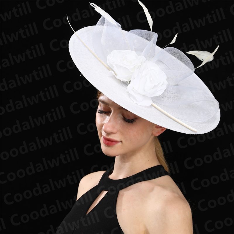 Big Flower Church Fascinator Hat Women Wedding Flower Headpiece Ladies Church Party Chapeau Cap Feather Fascinator Derby Hats - Image 10