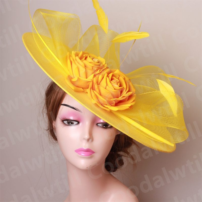 Big Flower Church Fascinator Hat Women Wedding Flower Headpiece Ladies Church Party Chapeau Cap Feather Fascinator Derby Hats - Image 11
