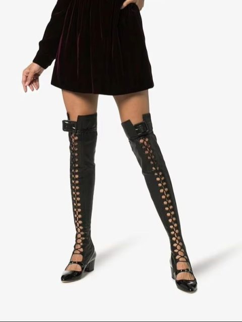 Sestito Woman Sexy Lace-up Side Zipper Over-the-knee Boots Girls Cut-outs Sandals Boots Ladies Round Toe Chunky Heels Shoes