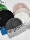ENJOYFUR Women Winter Hats Warm Angora Wool Knitted Beanie Hat Fashion Sequin Hat Thick Long Rabbit Fur Hair Skull Cap Bonnet