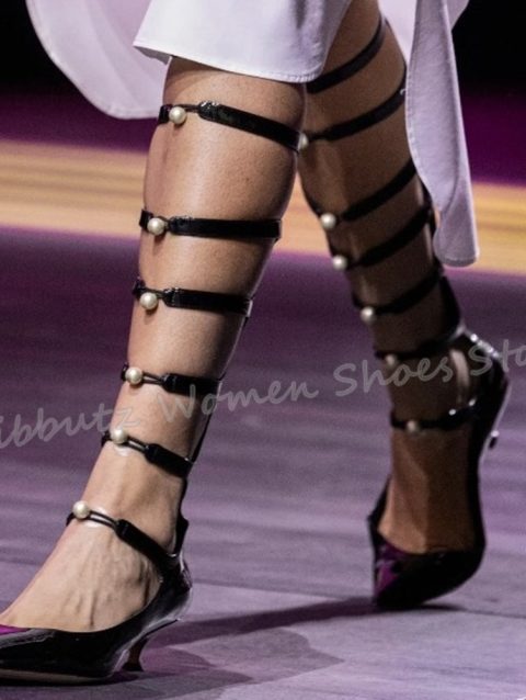 Pearl Pumps Cross Strap Leather Pointed Toe Kitten Heels Hollow Solid Color Novelty Fashion Elegant Concise Sexy Women Shoes New