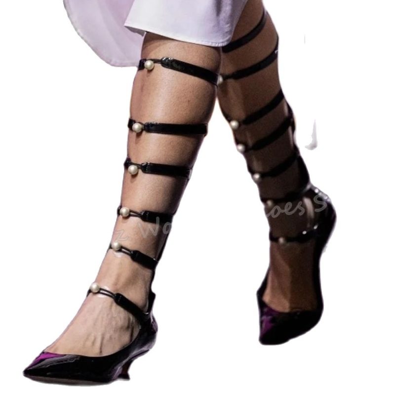 Pearl Pumps Cross Strap Leather Pointed Toe Kitten Heels Hollow Solid Color Novelty Fashion Elegant Concise Sexy Women Shoes New - Image 2