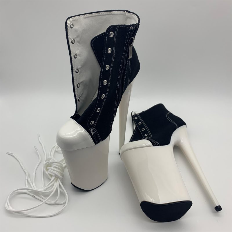 8-9 inches, sexy ankle boots, women's high heels, 20-23cm canvas upper pole dance, banquet show boots - Image 2