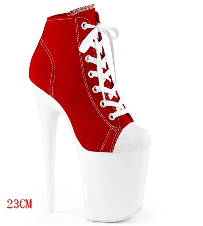 8-9 inches, sexy ankle boots, women's high heels, 20-23cm canvas upper pole dance, banquet show boots - Image 12